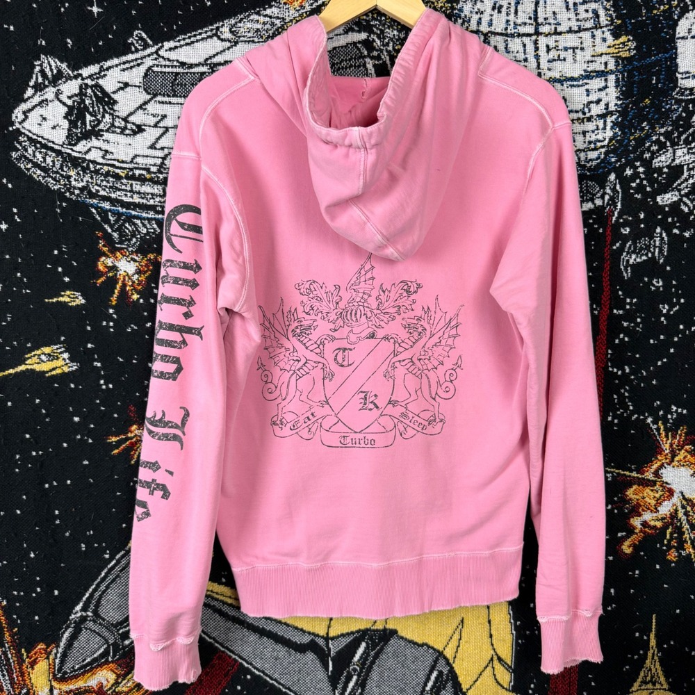 Authentic Pigment Pink Turbo Life Graphic Zip Up Hoodie Sweatshirt Large